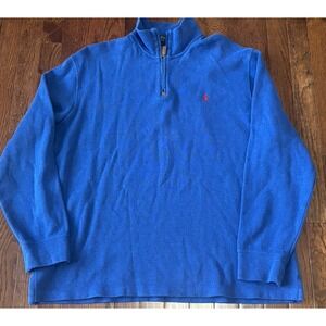 Polo Ralph Lauren Men Estate Rib 1/4 Zip Pullover Blue Sweater red Pony Sz XL